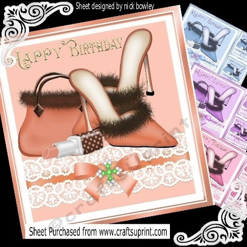 4 shoes/handbag/and lippy on lace bows card fronts 8x8 mini kit