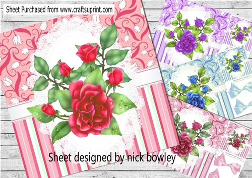 4 stripe/floral and lace card fronts with roses 8x8 card fronts mini kit