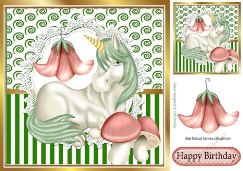 Fantasy green unicorn with mushrooms 7x7