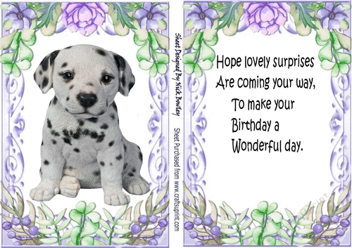 Cute dalmation puppy (one) in flower A5 Topper and insert