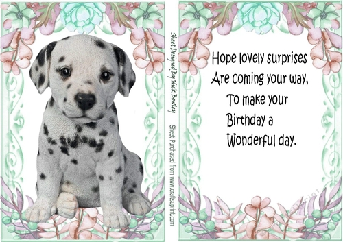 Cute dalmation puppy (three) in flower A5 Topper and insert