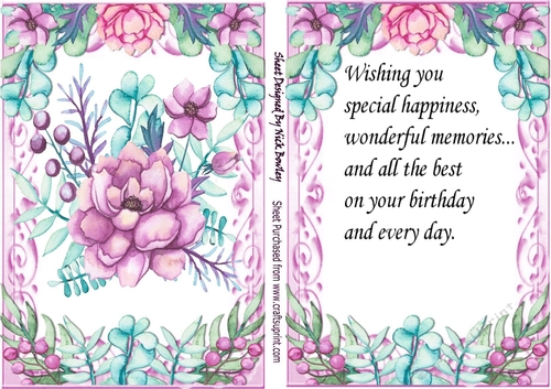 Pretty pink water colour flowers, in floral frame A5 with insert