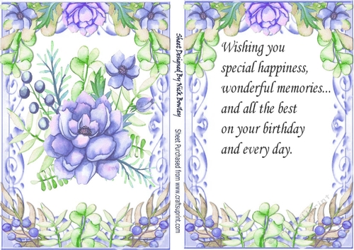 Pretty blue water colour flowers, in floral frame A5 with insert