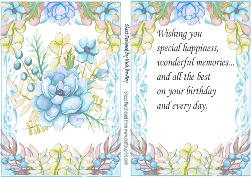 Pretty turq water colour flowers, in floral frame A5 with insert
