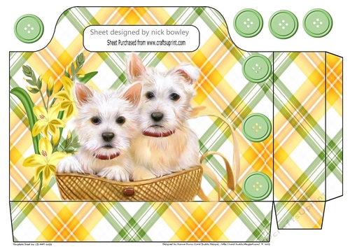 cute westies in a basket with yellow tartan and flowers tote gift bag