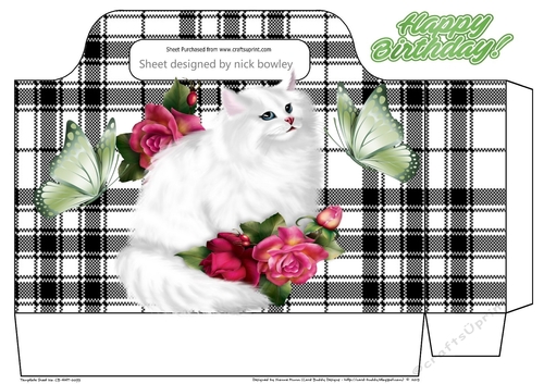 Pretty white persian cat with pink roses/butterfies tote gift bag