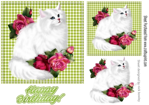 pretty white persian cat with pink roses 7x7 card front