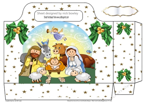 Lovely nativity scene with green bows and stars tote gift bag