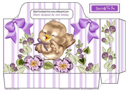 little bird with flowers and purple bows tote gift bag