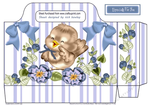 little bird with flowers and blue bows tote gift bag
