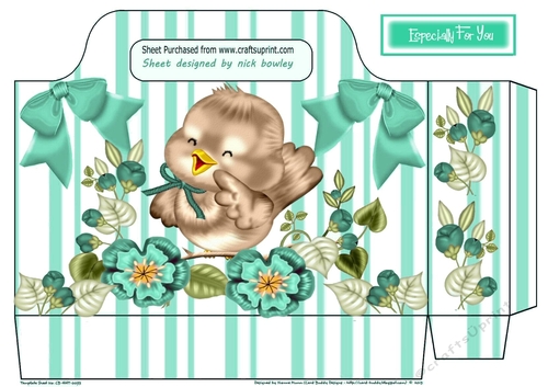 little bird with flowers and turq bows tote gift bag