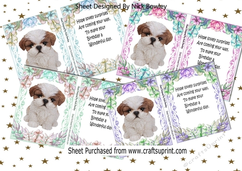  4 Cute puppies with flowers A5 Toppers and inserts card fronts mini kit