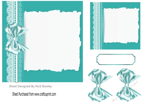 Pretty lace, turq bow abstract 7x7 card front