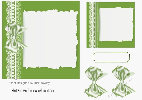 Pretty lace, green bow abstract 7x7 card front