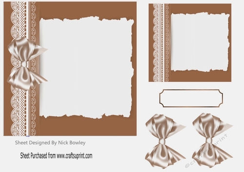 Pretty lace, brown bow abstract 7x7 card front