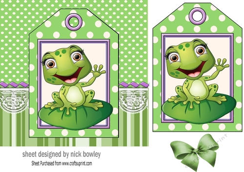 Cute frog on a tag 7x7 with bow card front