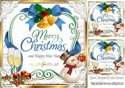 Lovely christmas sentiment blue with snowman topper  8x8