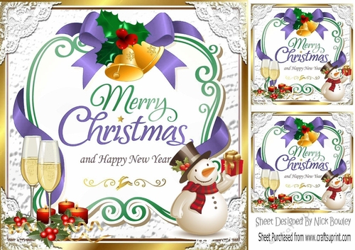 Lovely christmas sentiment purple with snowman topper  8x8