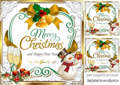 Lovely christmas sentiment gold with snowman topper  8x8