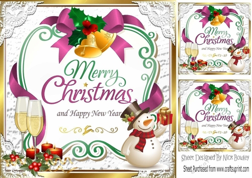 Lovely christmas sentiment pink with snowman topper  8x8