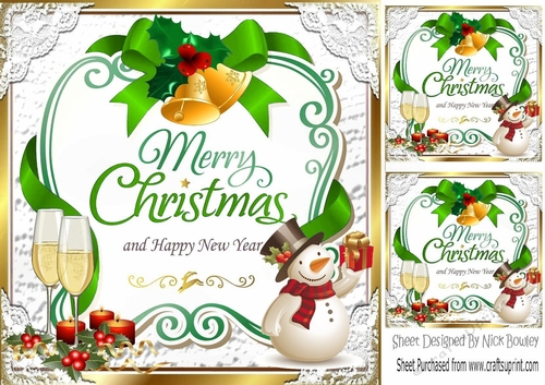 Lovely christmas sentiment green with snowman topper  8x8