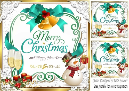 Lovely christmas sentiment turq with snowman topper  8x8