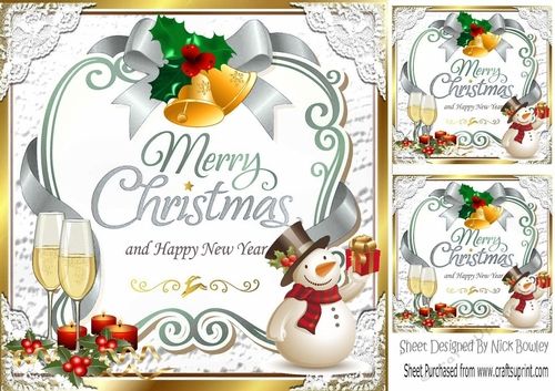 Lovely christmas sentiment silver with snowman topper  8x8