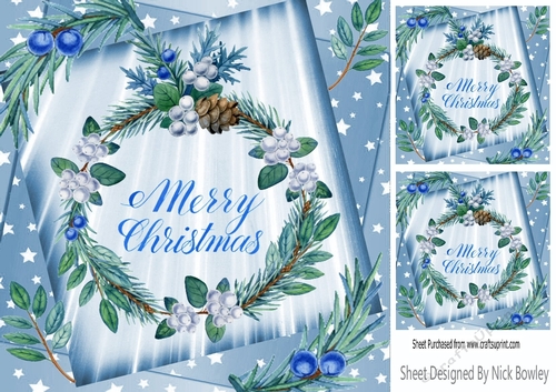 Pretty chtistmas card front (blue) 8x8