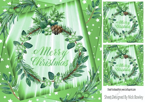 Pretty chtistmas card front (green) 8x8