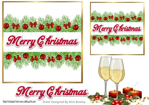 Pretty border red bells and bows holly 7x7