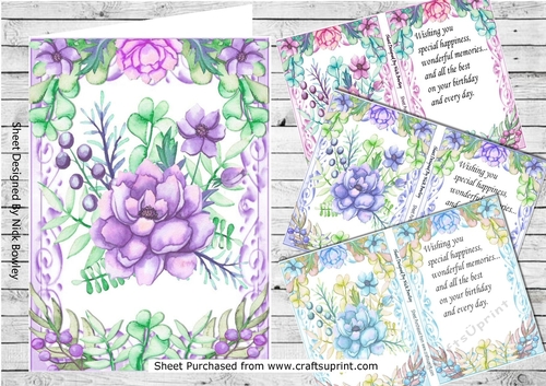  4 Pretty  water colour flowers, in floral frames A5 with insert mini kit