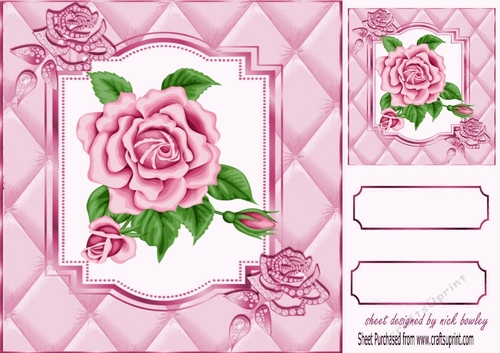 Pretty Pink Rose in quilt frame 8x8 with diamonds