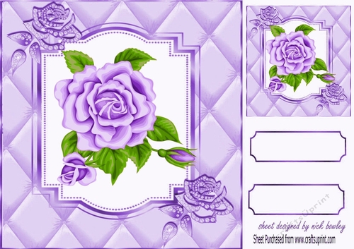 Pretty lilac Rose in quilt frame 8x8 with diamonds
