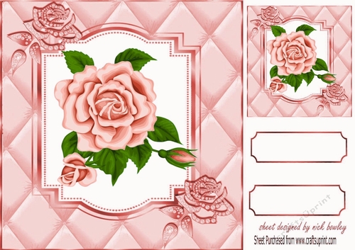 Pretty Peach Rose in quilt frame 8x8 with diamonds