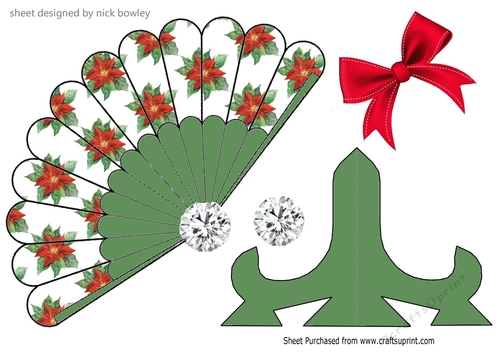Lovely Red Poinsettia Fan with bow & stand