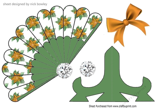 Lovely gold Poinsettia Fan with bow & stand
