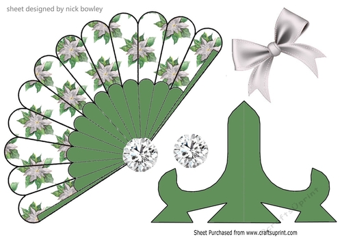 Lovely silver Poinsettia Fan with bow & stand