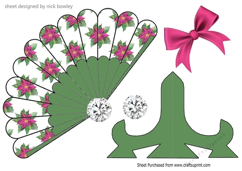 Lovely pink Poinsettia Fan with bow & stand
