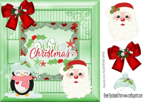 White christmas, penguin, santa 8x8