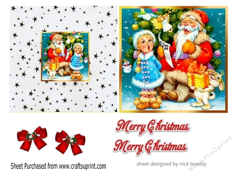 Lovely santa with little girl singing 5X5 quick cut and fold