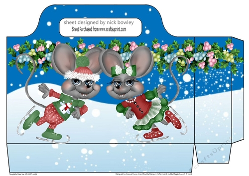 Cute skating christmas mice, tote gift bag