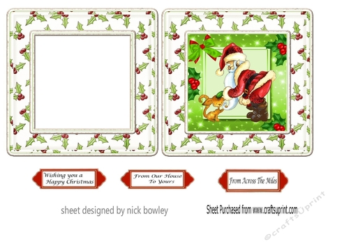 Lovely santa with kitten in festive frame 5x5