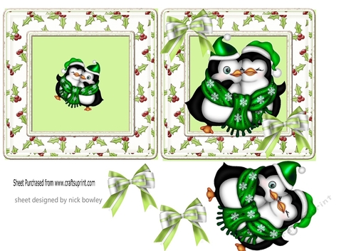 Lovely penguins in festive frame 5x5