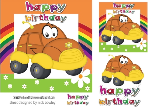Love toony orange car with rainbow 7x7
