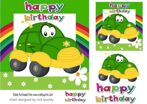 lovely toony green car with rainbow 7x7