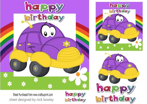 lovely toony purple car with rainbow 7x7