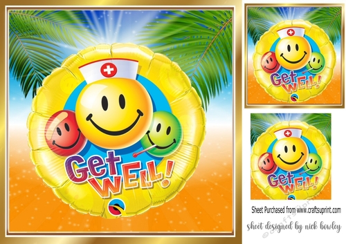 Lovely smilie faces balloons get well with palms 8x8