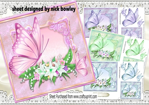 4 butterflies with flowers in ornate frame card fronts mini kit