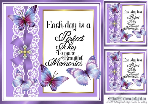 Pretty lace border window card with purple butterflies 8x8