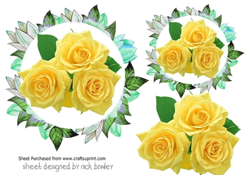 pretty yellow roses in  frames toppers in turq,